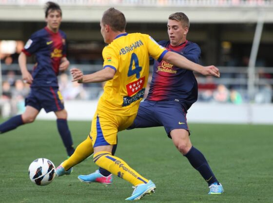 Abraham González, during a match with Alcorcón against Barça